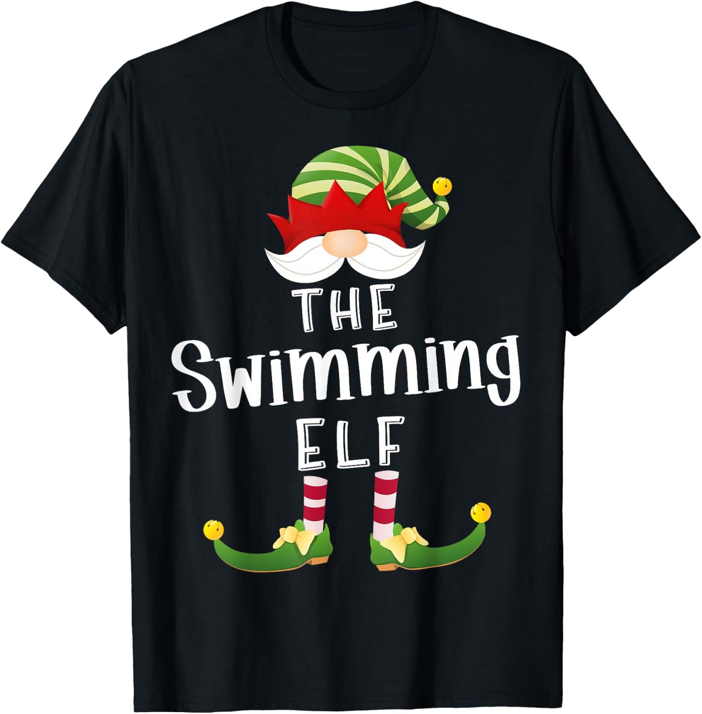 Swimming Elf Group Christmas Funny Pajama Party T-Shirt - T-Shirt | Black