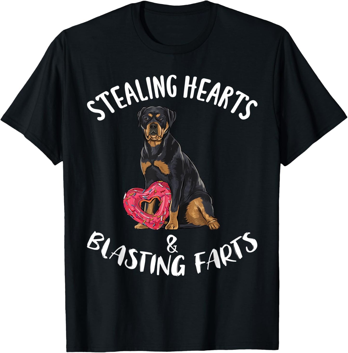 Stealing Hearts Blasting Farts Rottweiler Valentines Day T-Shirt - T-Shirt | Black