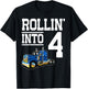 Rollin Into 4 Year Old Birthday Rig Semi Trailer Truck 4th T-Shirt - T-Shirt | Black