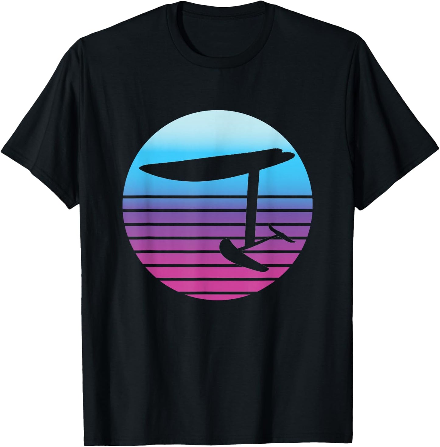 Efoil Electric Hydrofoil Retro Sunset Surf T-Shirt - T-Shirt | Black