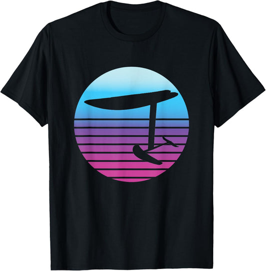 Efoil Electric Hydrofoil Retro Sunset Surf T-Shirt - T-Shirt | Black