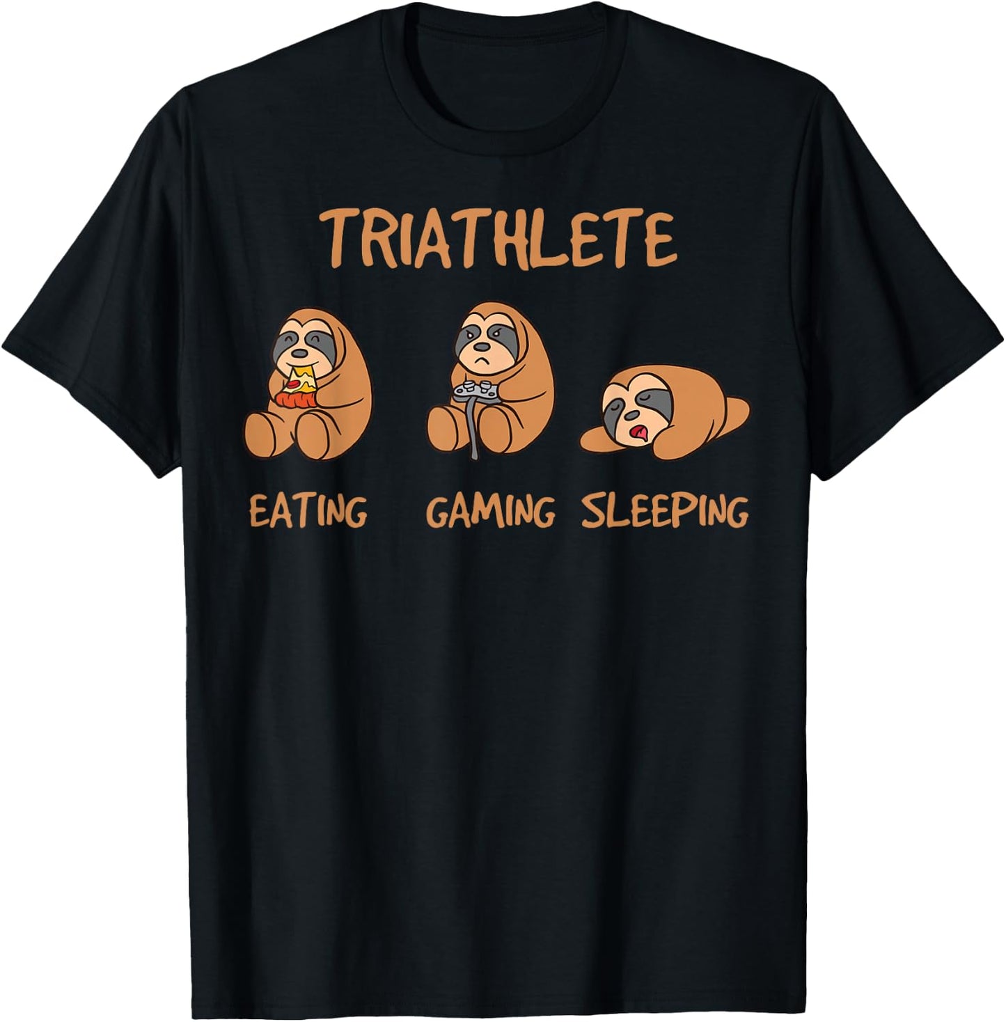 Gamer Triathlete Funny Gaming Sloth Playing Video Game Nerd T-Shirt - T-Shirt | Black