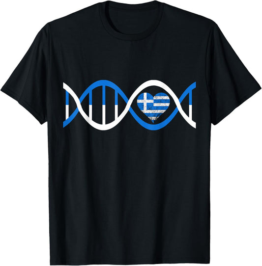 Greece Heart Greek DNA Strand Greek Genetics T-Shirt - T-Shirt | Black