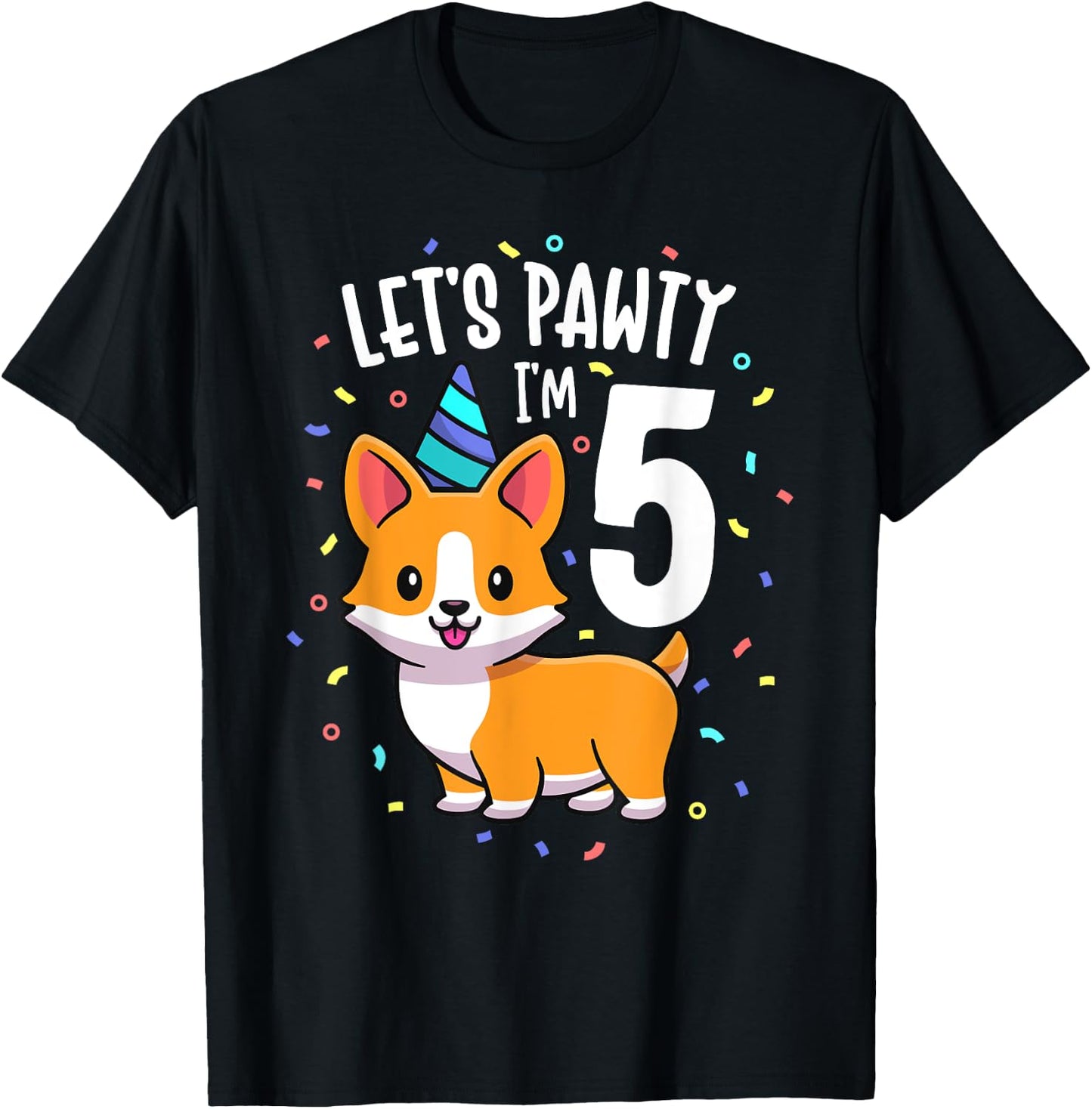 5 Years Old Corgi Dog Lover 5th Birthday Party Outfit Kid T-Shirt - T-Shirt | Black