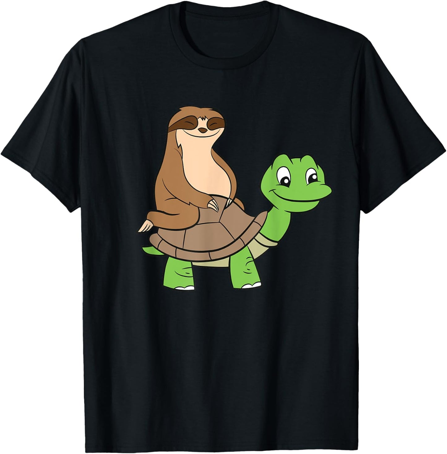 Sloth On Turtle Funny Sloth Rides Turtle Sloths Lover T-Shirt - T-Shirt | Black