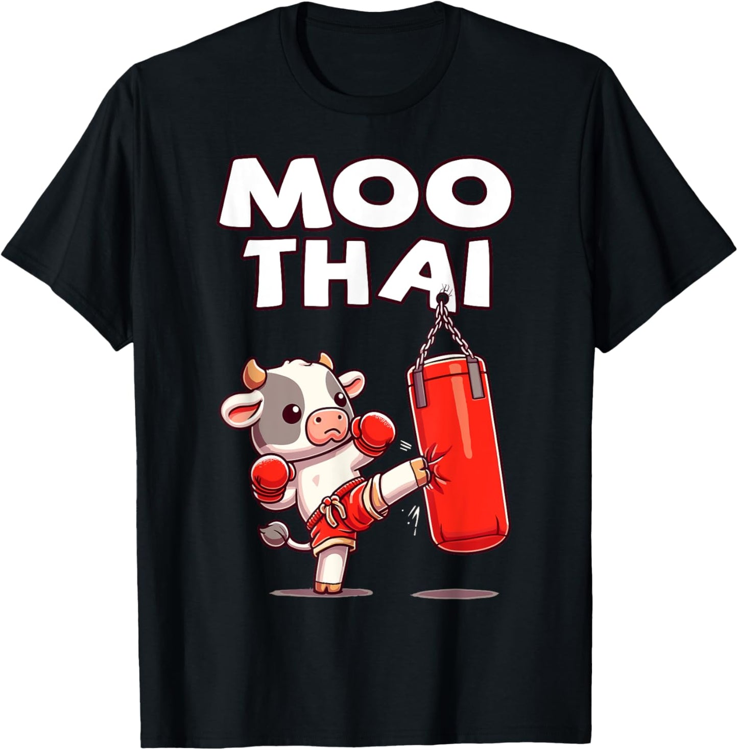 Moo Thai, Muay Thai Cow | Thai Boxing For Kids, Muay Thai T-Shirt - T-Shirt | Black