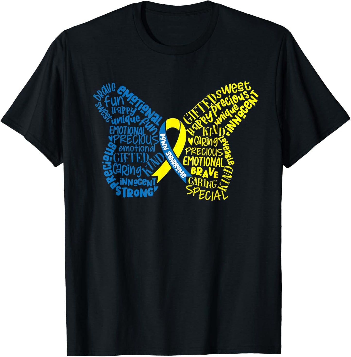 Down Syndrome Awareness Month Butterfly Word Cloud T-Shirt - T-Shirt | Black