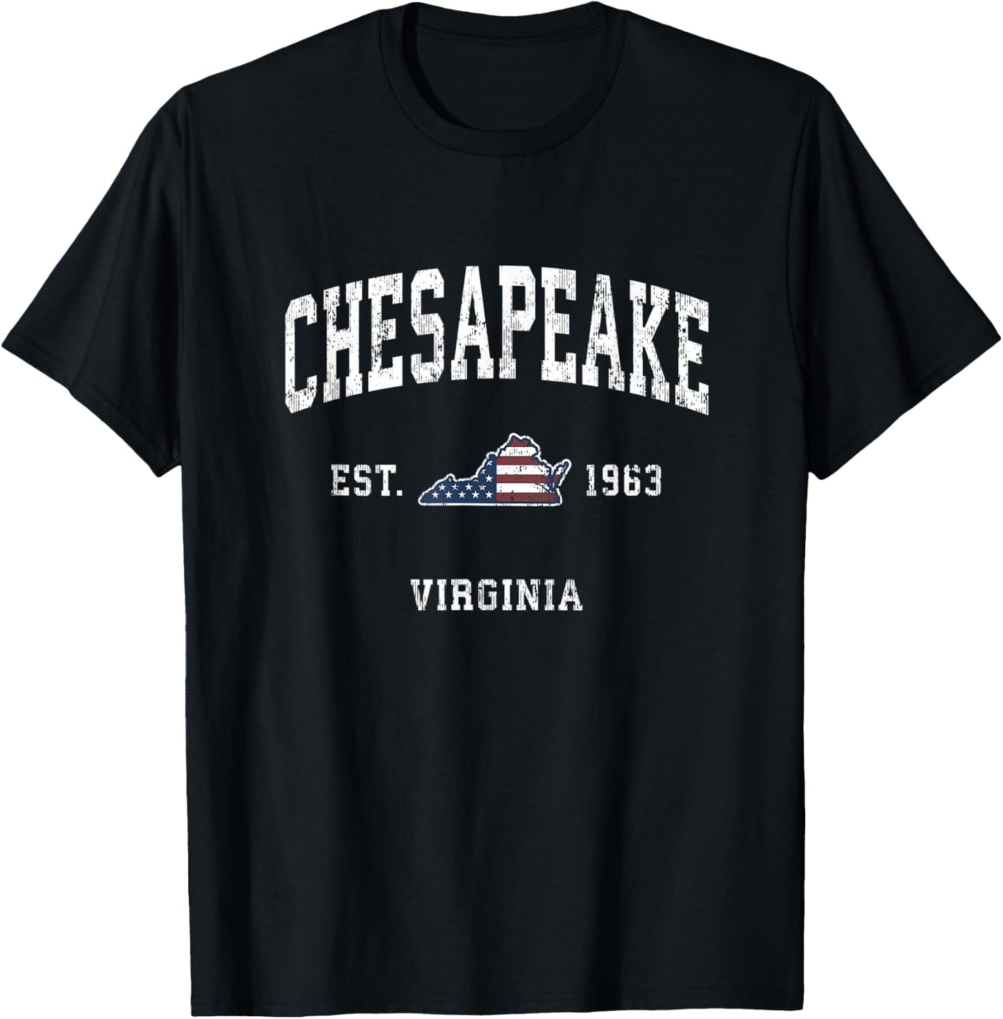 Chesapeake Virginia VA Vintage American Flag Sports Design Women Kids Men T-Shirt - T-Shirt | Black