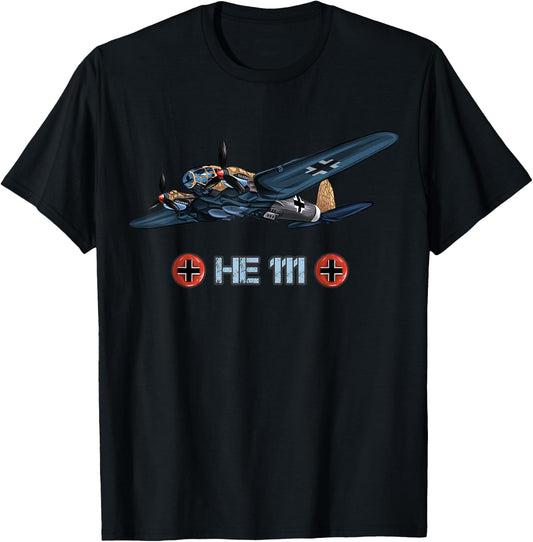World War 2 German Bomber Heinkel HE 111 memorabilia T-Shirt - T-Shirt | Black
