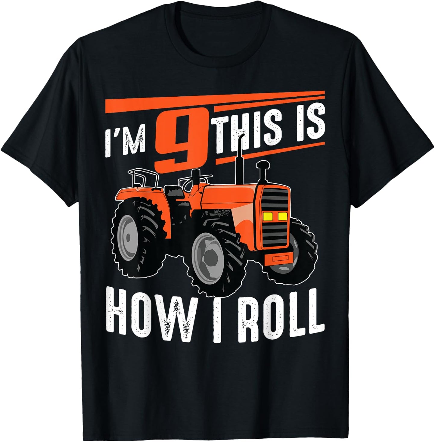 Funny Tractor 9th Birthday Gift | Cute 9 Years Old Boy Girl T-Shirt - T-Shirt | Black