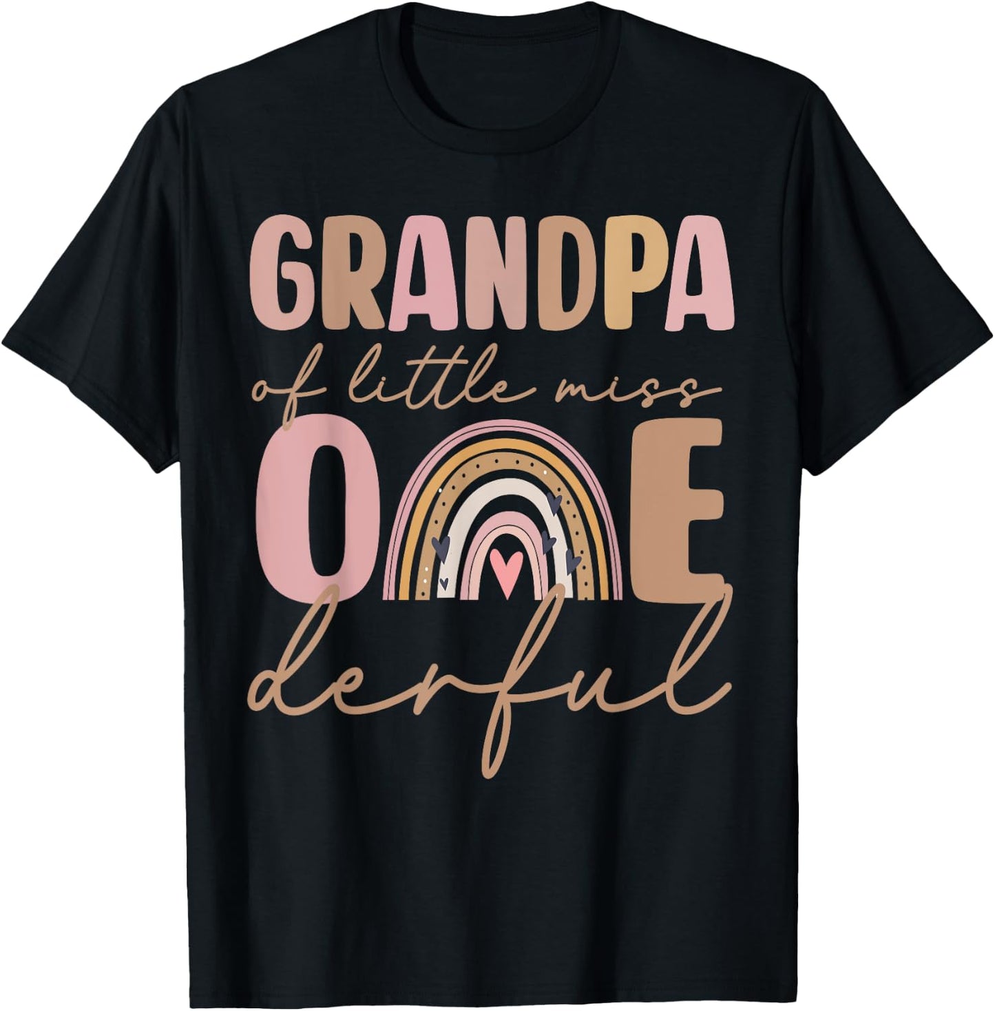 Grandpa of Little Miss Onederful First Birthday Boho Rainbow T-Shirt - T-Shirt | Black