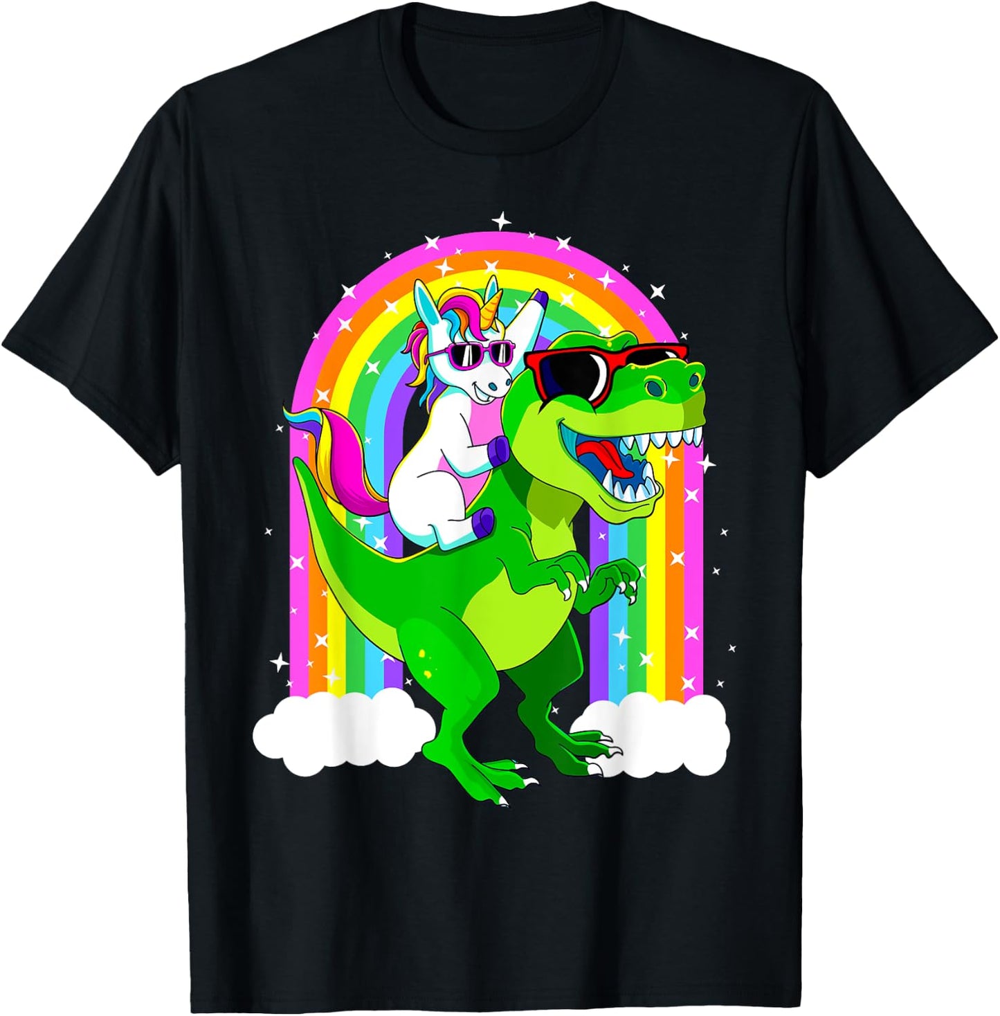 Unicorn Riding Trex Dinosaur T Rex Girls Boys Kids Men Women T-Shirt - T-Shirt | Black