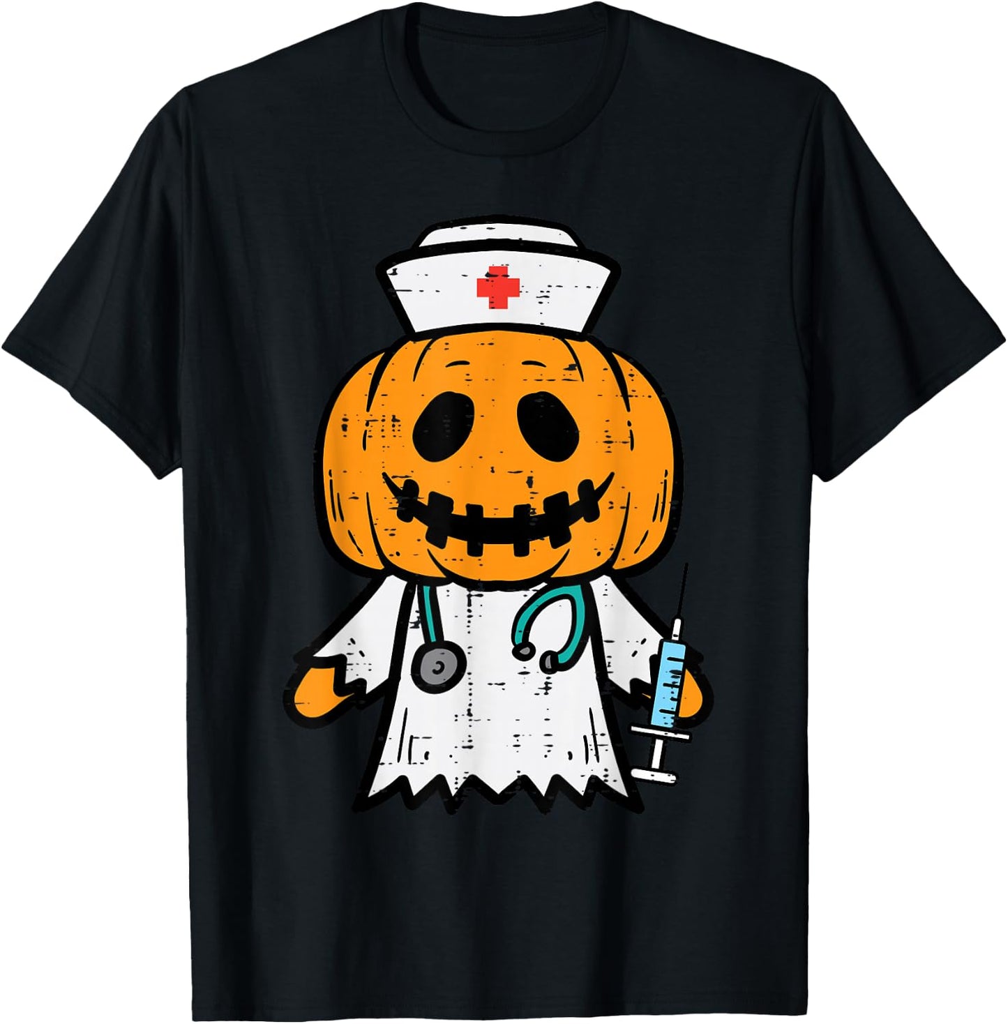 Halloween Pumpkin Nurse Cute ER Nicu Costume Scrub Top Women T-Shirt - T-Shirt | Black