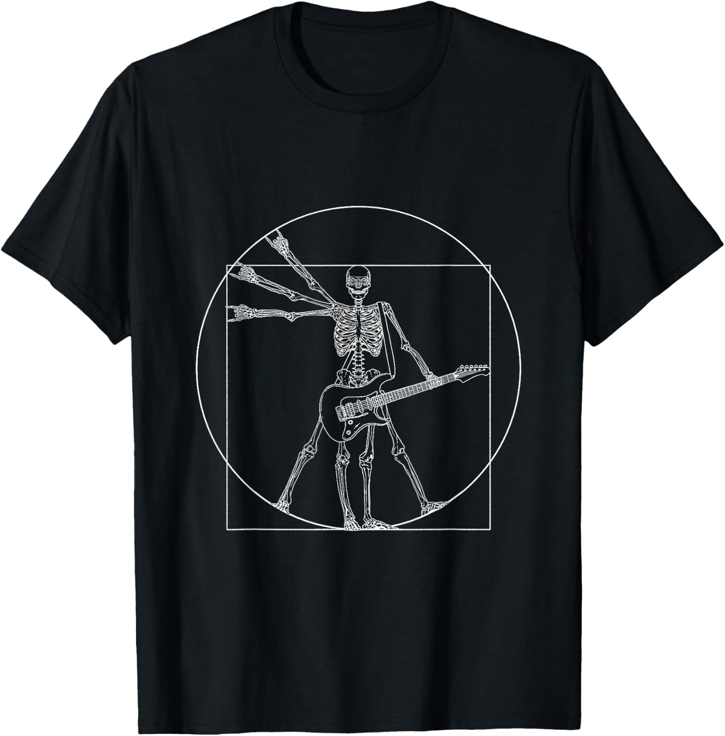 Guitar Shirt Da Vinci Skeleton Vitruvian Man Guitar Player T-Shirt - T-Shirt | Black