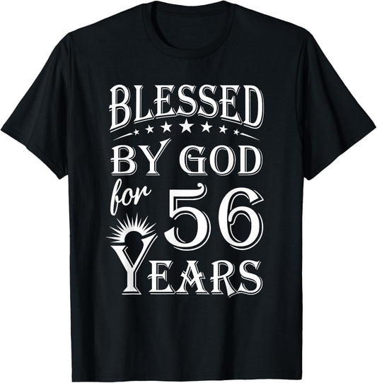 Vintage Blessed by God for 56 years Happy 56th Birthday T-Shirt - T-Shirt | Black