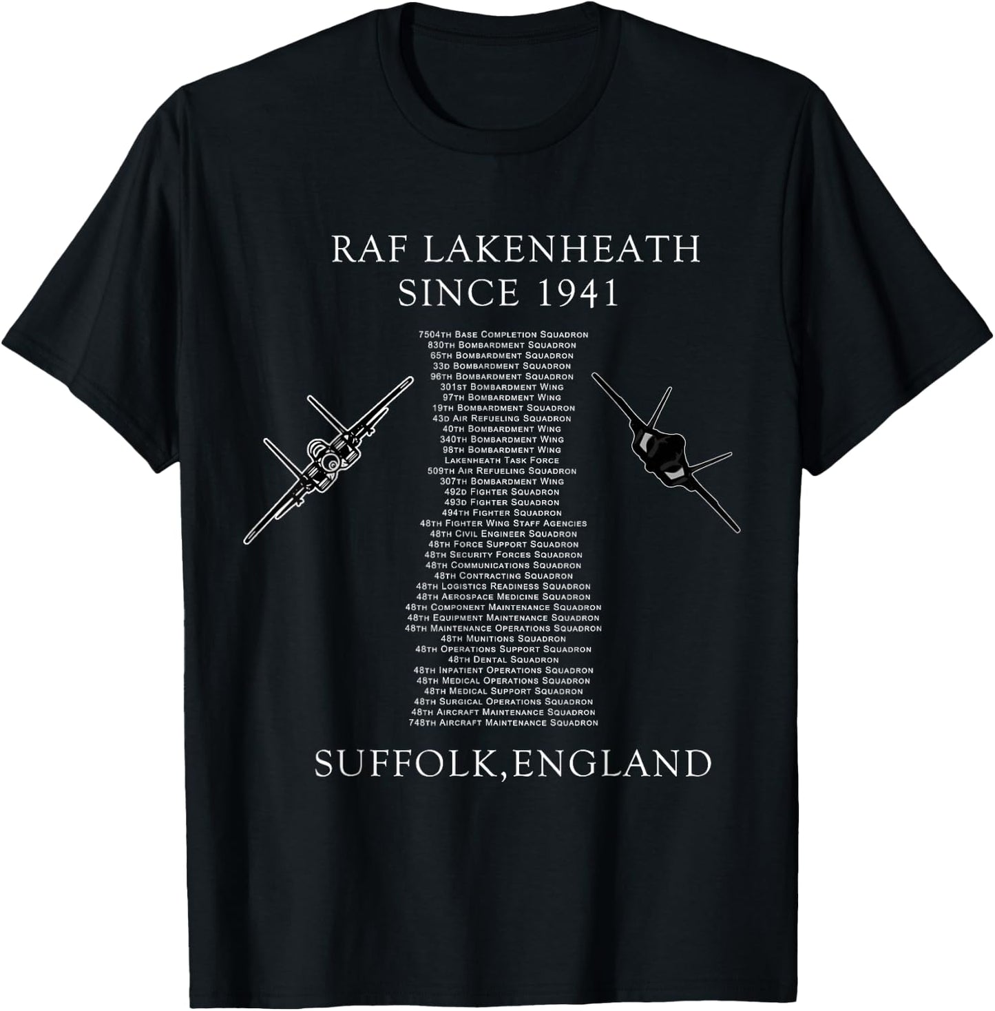 Military Surplus+ RAF Lakenheath Squadrons - Men's Black Classic Fit Short Sleeve - Adult Size Small T-Shirt - T-Shirt | Black