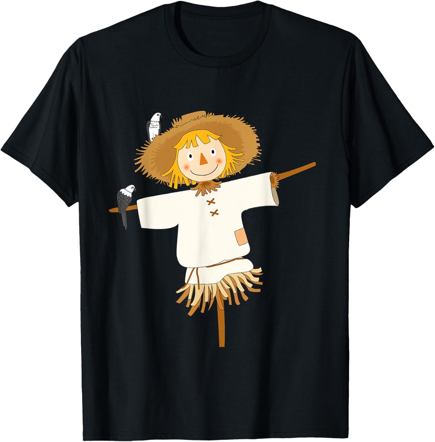 Cute Scarecrow with Birds Fall Autumn Halloween Harvest T-Shirt - T-Shirt | Black