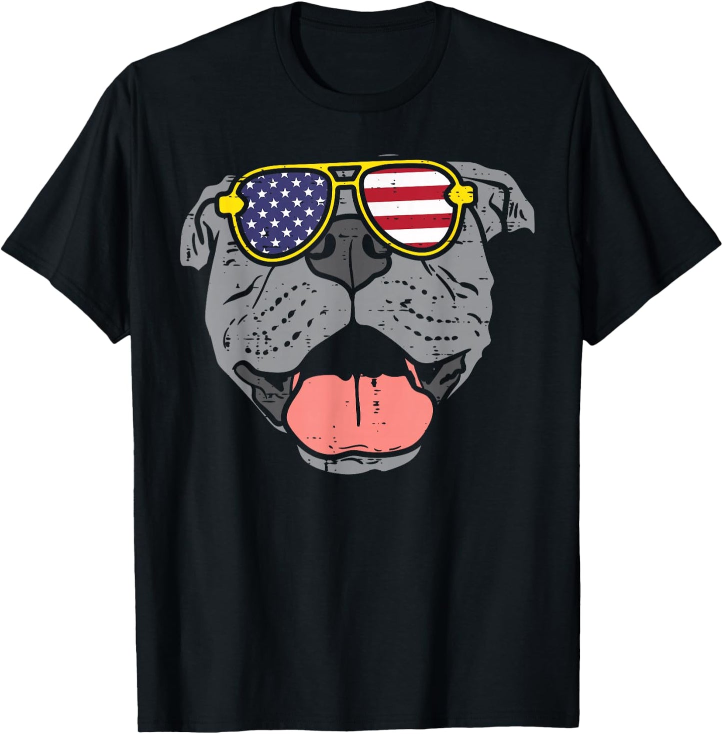 Pitbull Pit American USA Flag 4th Of July Fourth Dog T-Shirt - T-Shirt | Black