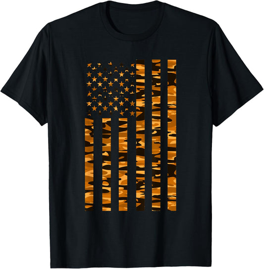 Hunter Orange Camo USA Flag Camouflage Women Men T-Shirt - T-Shirt | Black