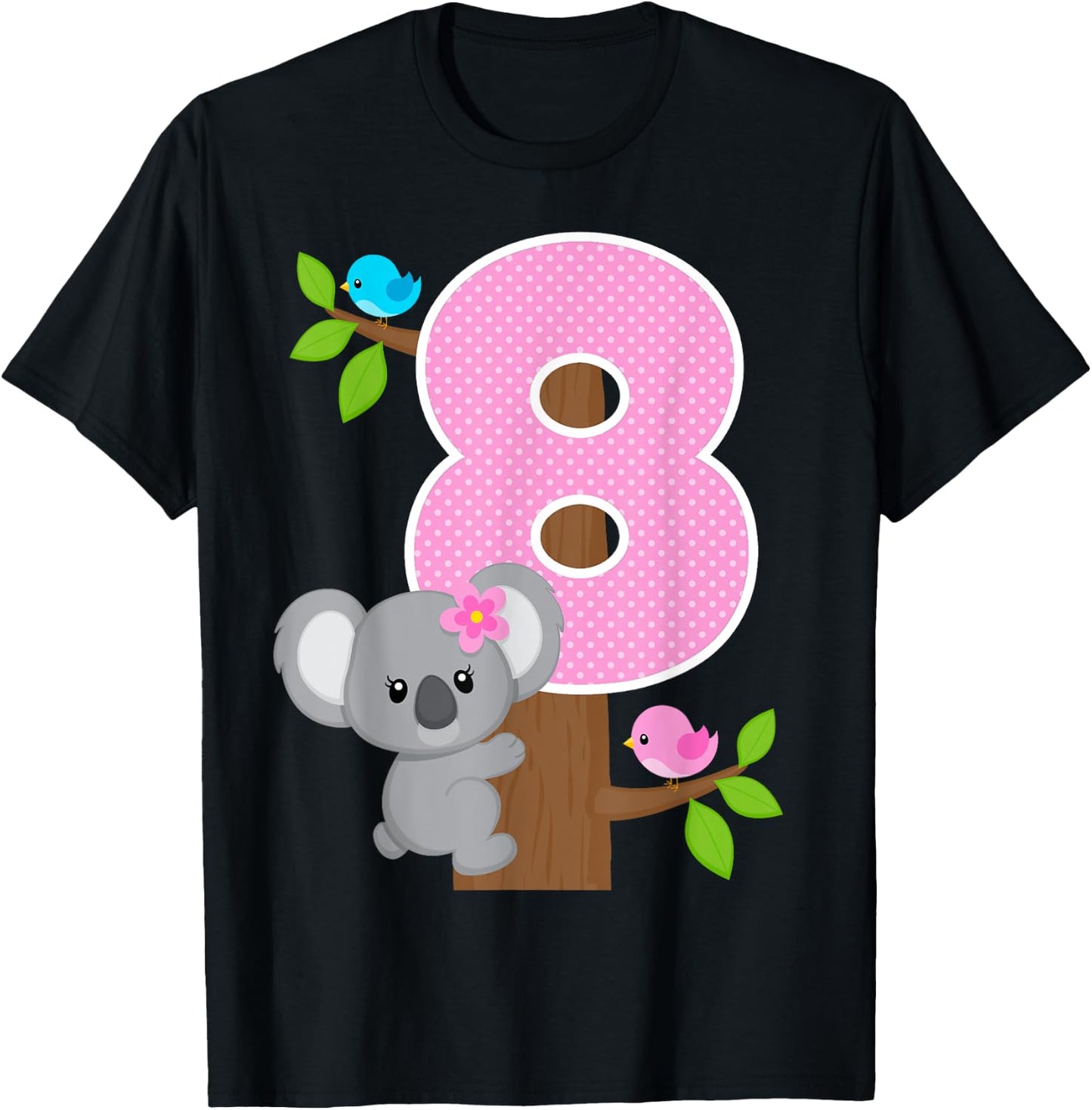 Koala Bear 8th Birthday Girl 8 Year Old Birthday Koalas Bday T-Shirt - T-Shirt | Black