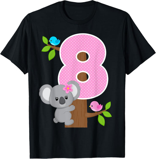 Koala Bear 8th Birthday Girl 8 Year Old Birthday Koalas Bday T-Shirt - T-Shirt | Black