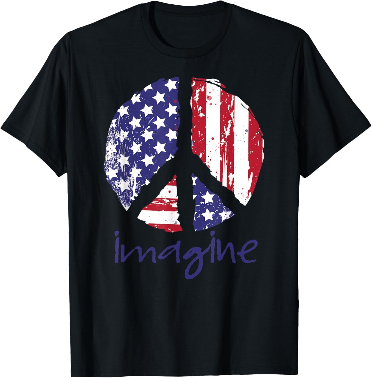 Imagine a Peaceful America American Flag Men T-Shirt - T-Shirt | Black