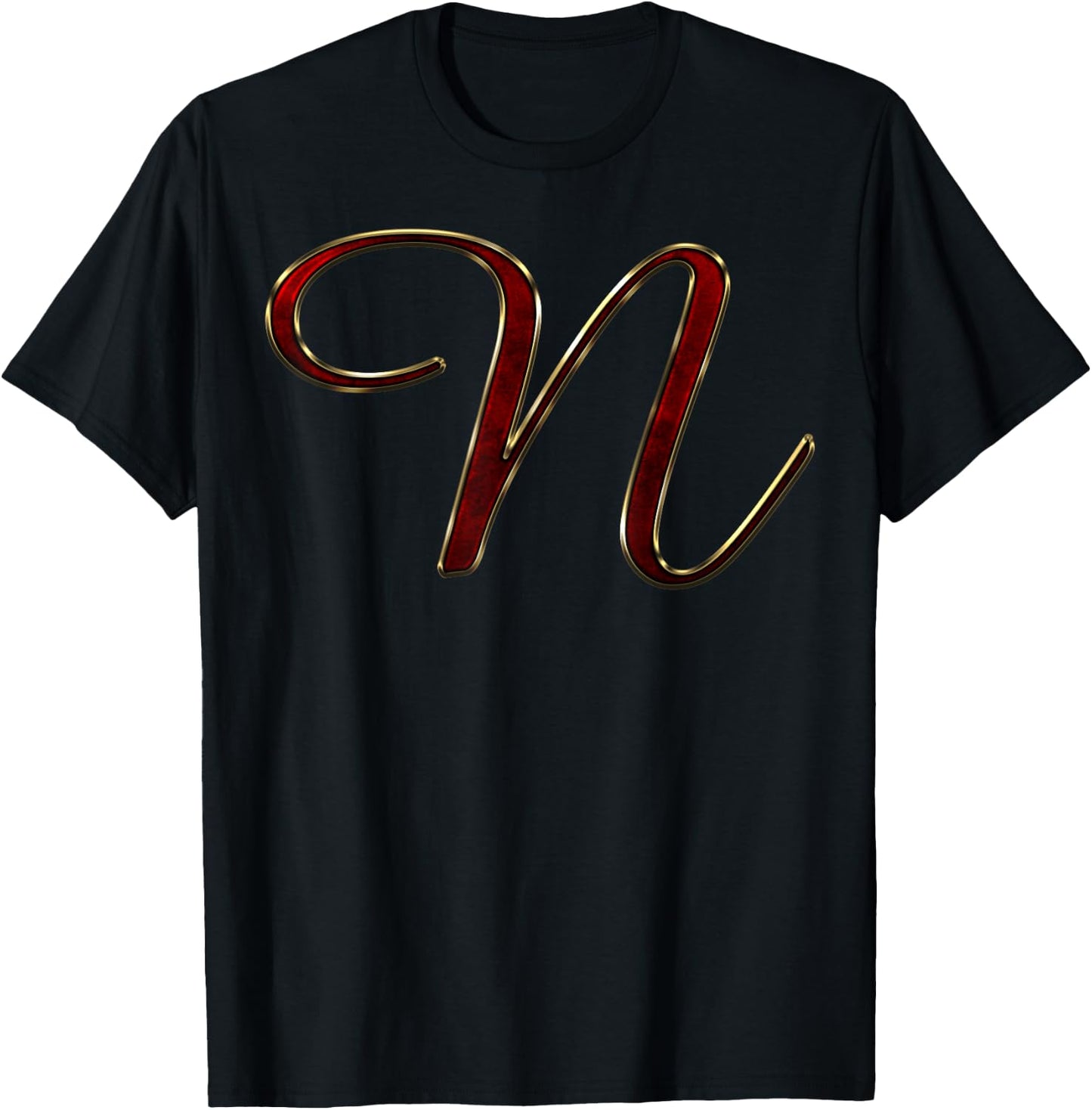 Monogram Initial Letter N Red T-Shirt - T-Shirt | Black