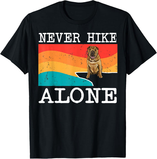 Never Hike Alone Chinese Shar-Pei Graphic Hiking T-Shirt - T-Shirt | Black