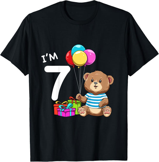 Kids Seventh Birthday Teddy Bear - 7 Year Old Boy T-Shirt - T-Shirt | Black