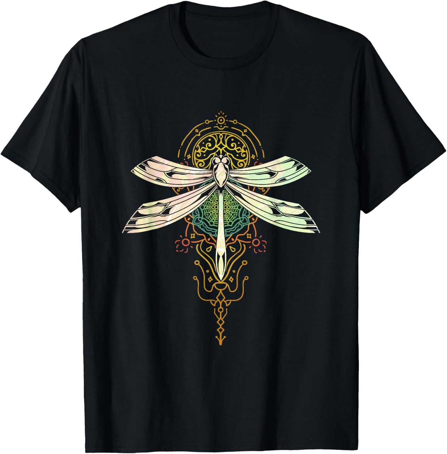 Sacred Fractal Geometry Beautiful Insect Pretty Dragonfly T-Shirt - T-Shirt | Black