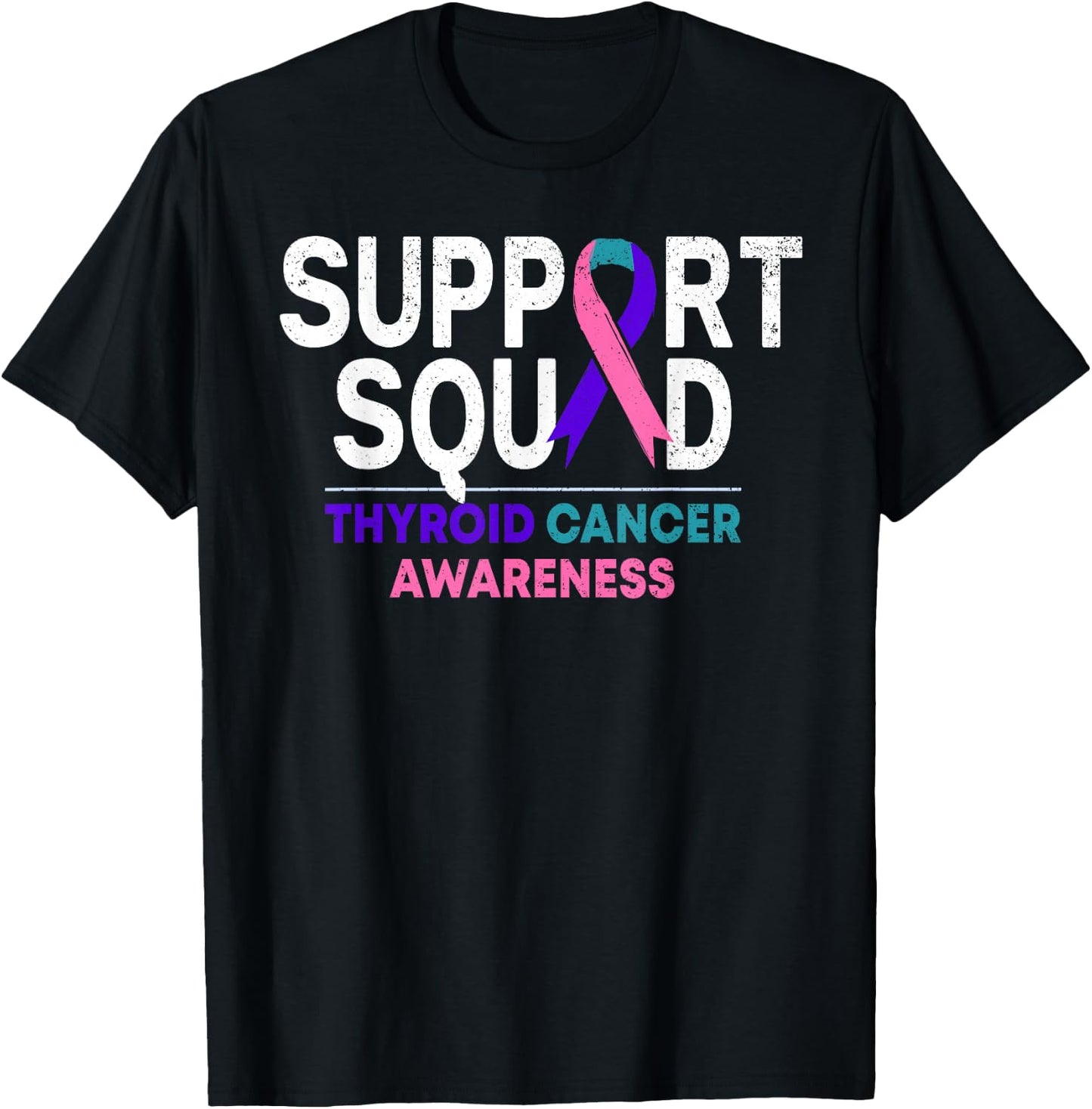 Support Squad Thyroid Cancer Awareness Month Ribbon Family T-Shirt - T-Shirt | Black