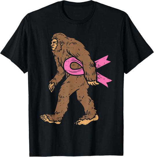 Bigfoot Sasquatch Breast Cancer Funny Awareness Ribbon Gift T-Shirt - T-Shirt | Black