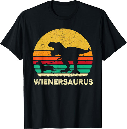 Funny T Rex Dinosaur Walking Dachshund Boys Doxie Wiener Dog T-Shirt - T-Shirt | Black