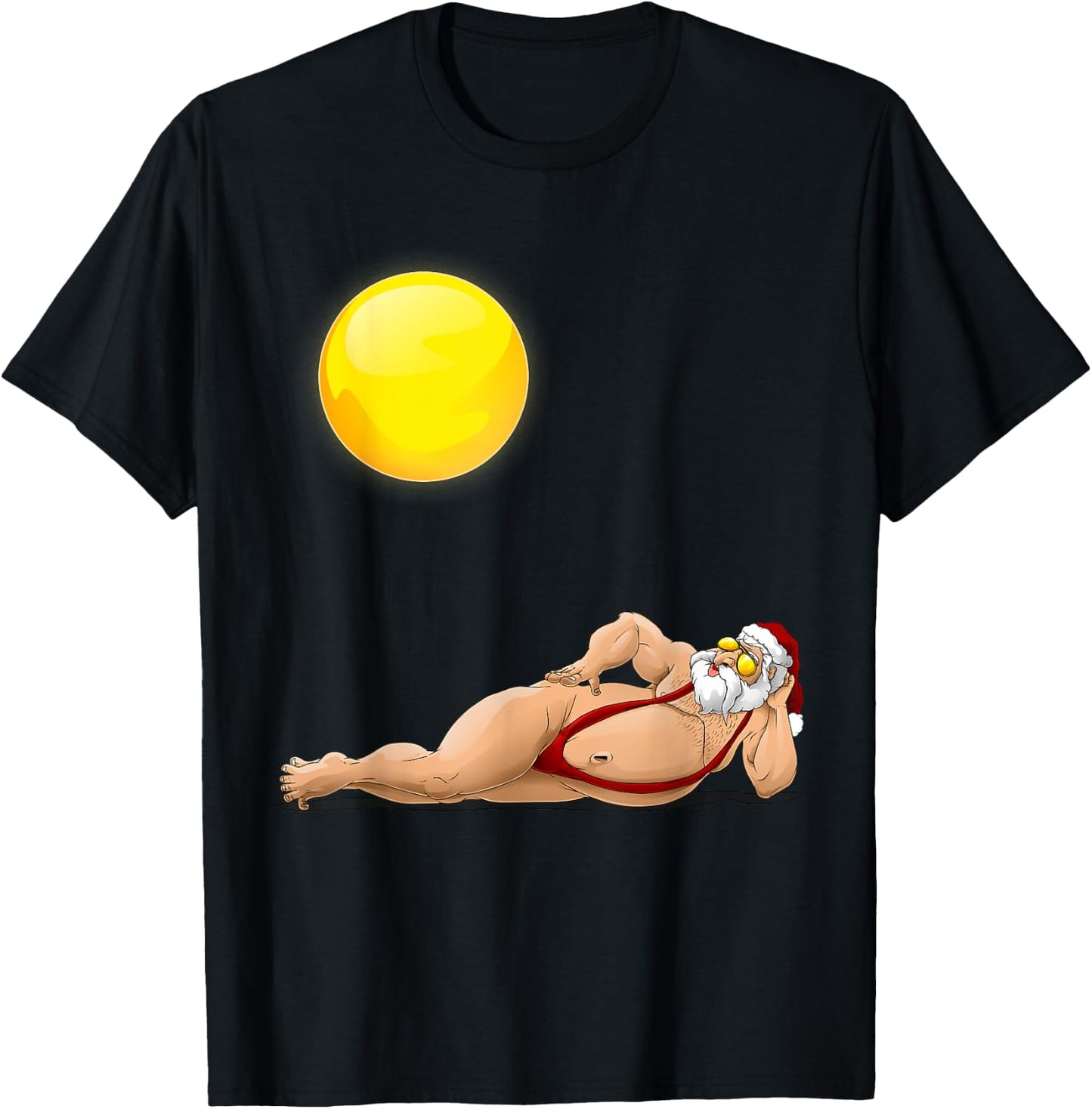 Funny Santa Sunbathing Red Mankini | Cool Beach Summer Gift T-Shirt - T-Shirt | Black