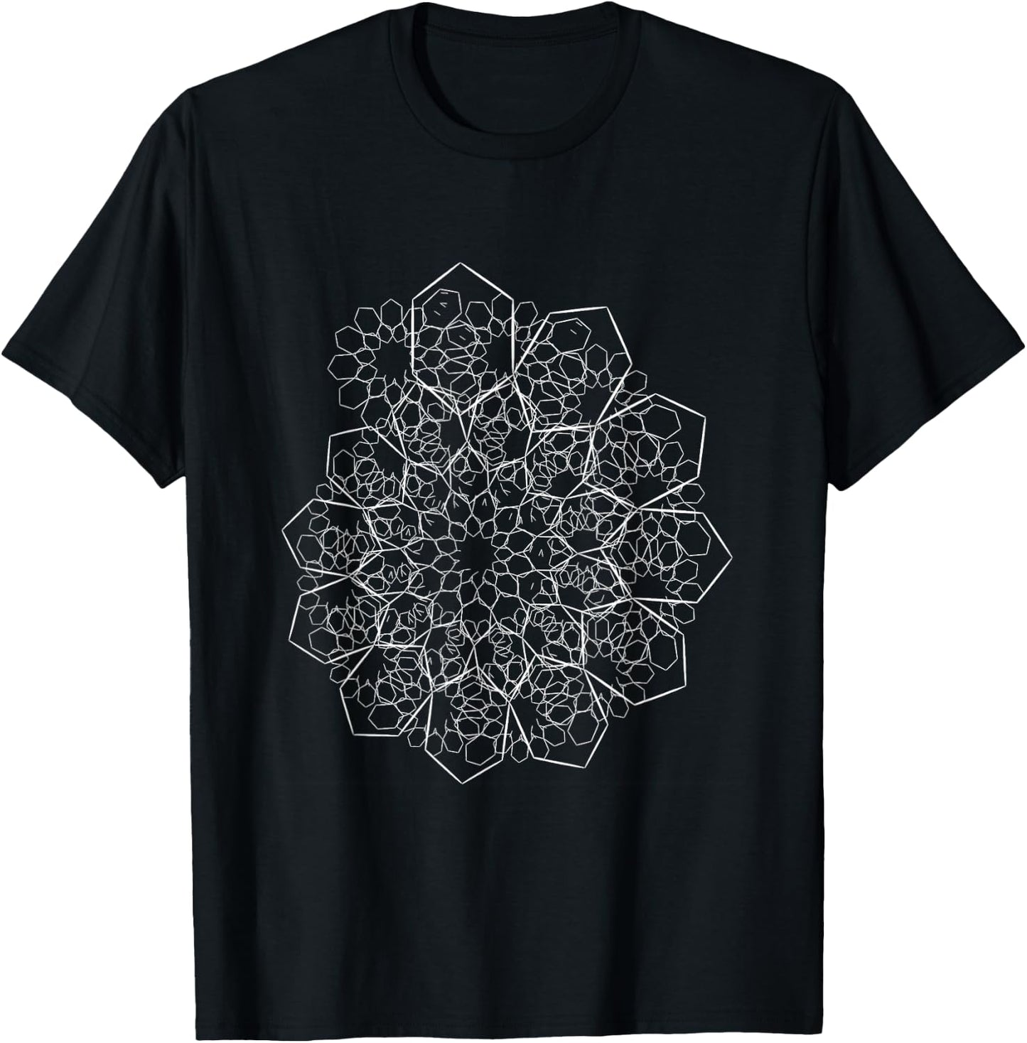 Hexagon Flower Infinite Spiral Fractal Trippy Design T-Shirt - T-Shirt | Black