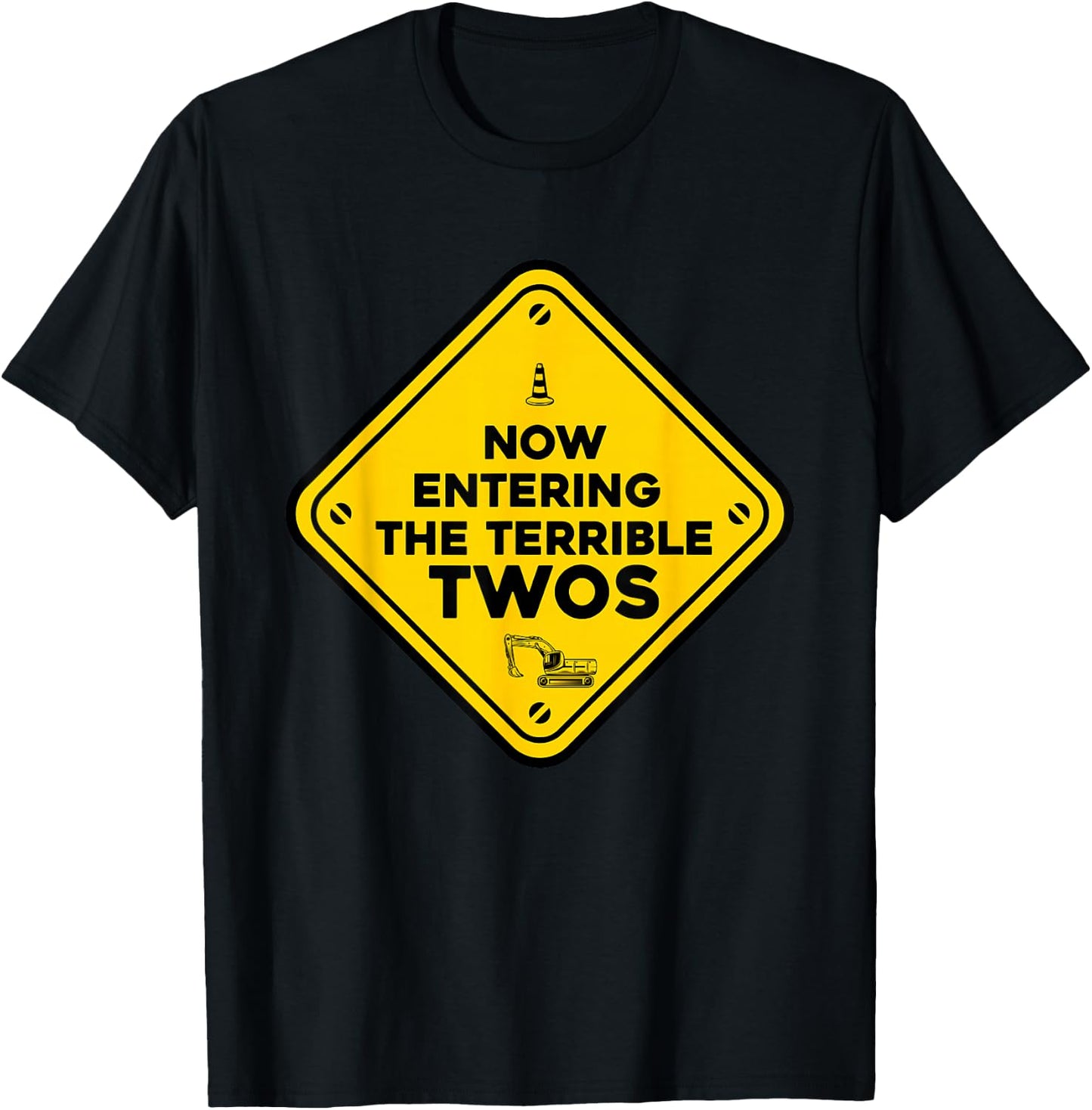 Construction Birthday caution now entering the terrible twos T-Shirt - T-Shirt | Black