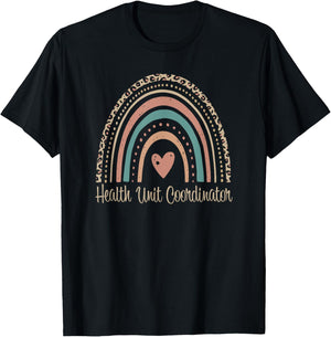 Health Unit Coordinator Boho Rainbow Unit Clerk Appreciation T-Shirt - T-Shirt | Black