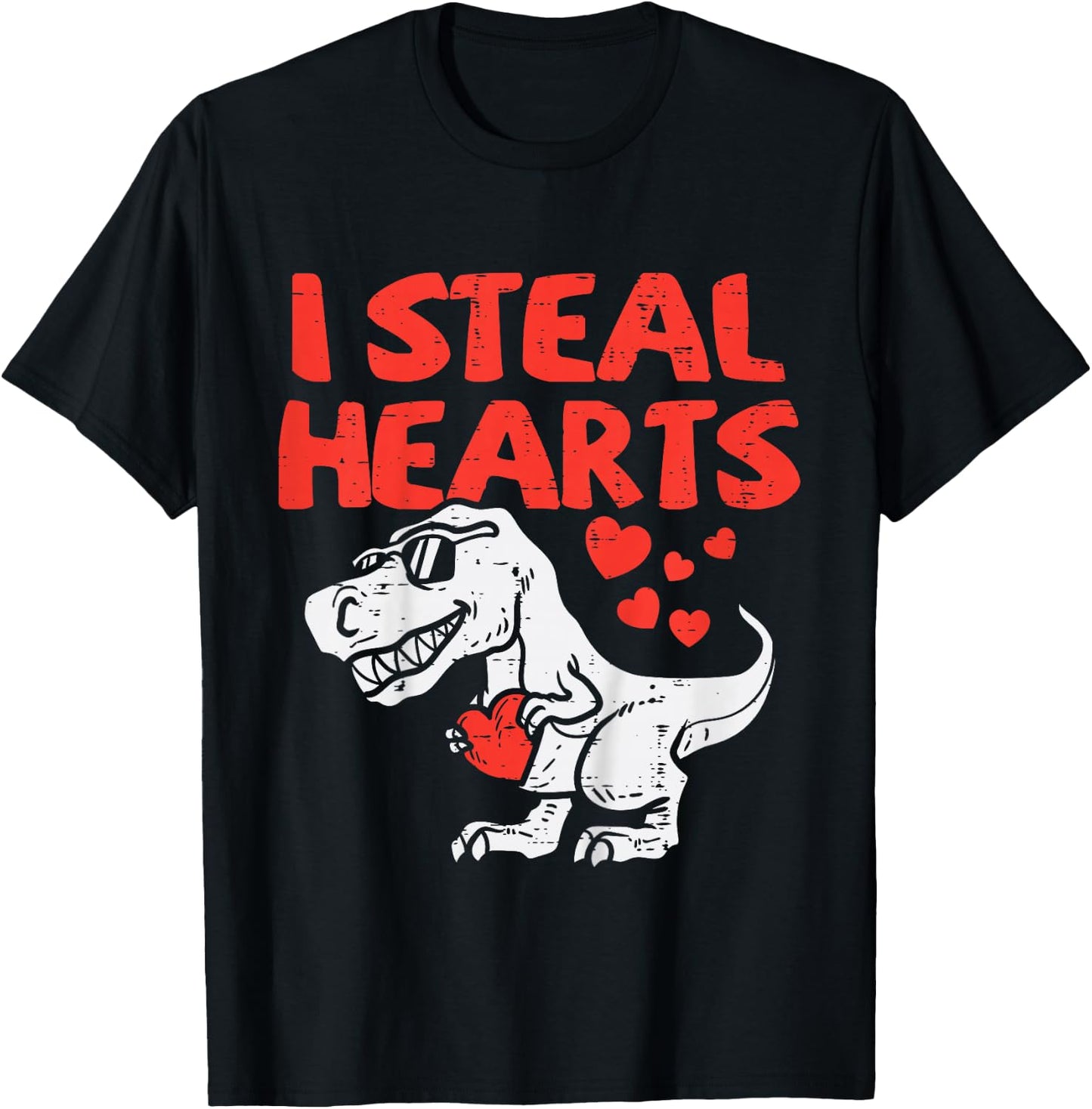 Kids I Steal Hearts Trex Dino Baby Boy Valentines Toddler Kids T-Shirt - T-Shirt | Black