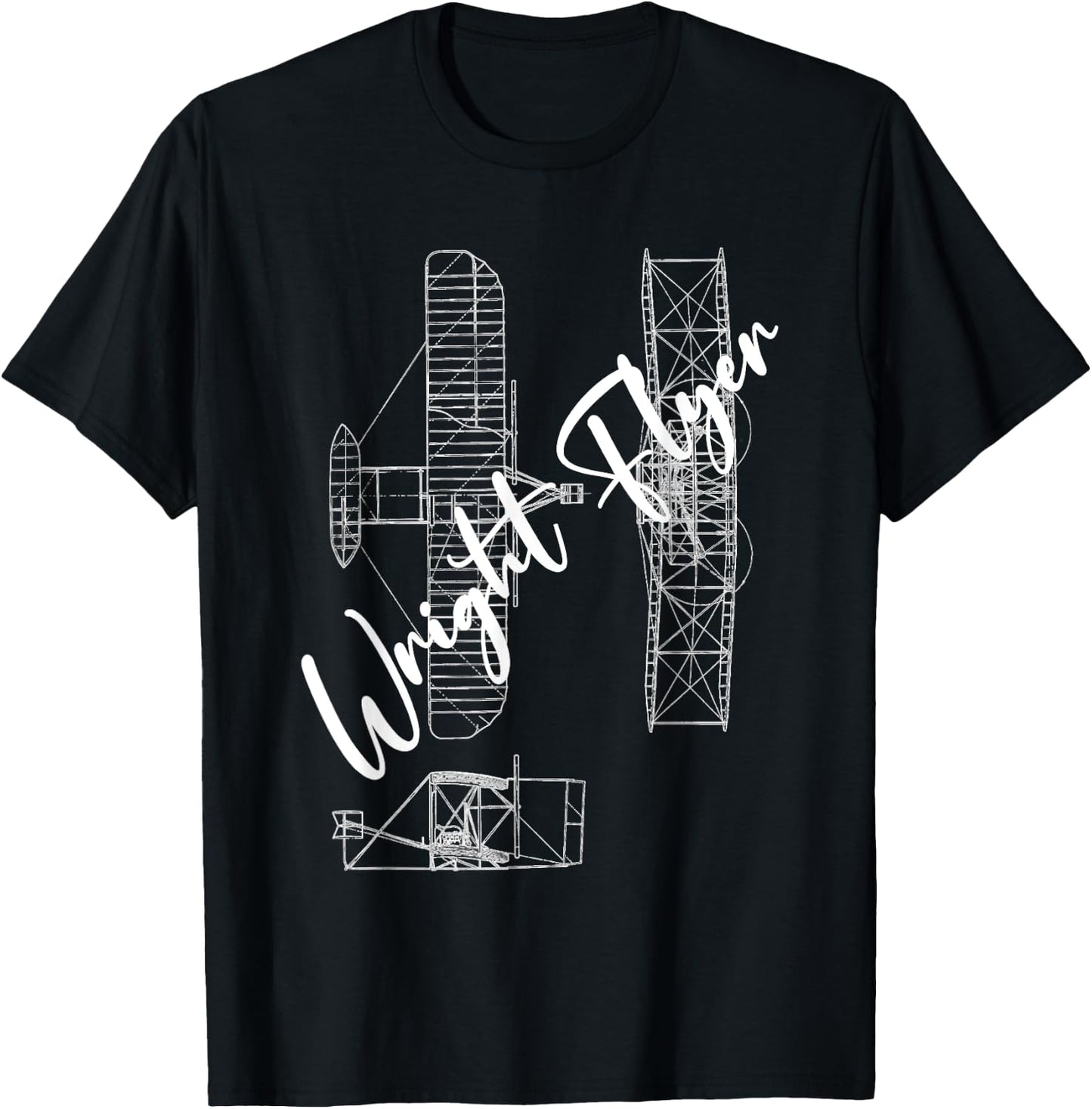Wright Flyer Airplane Blueprint Aviation History T-Shirt - T-Shirt | Black