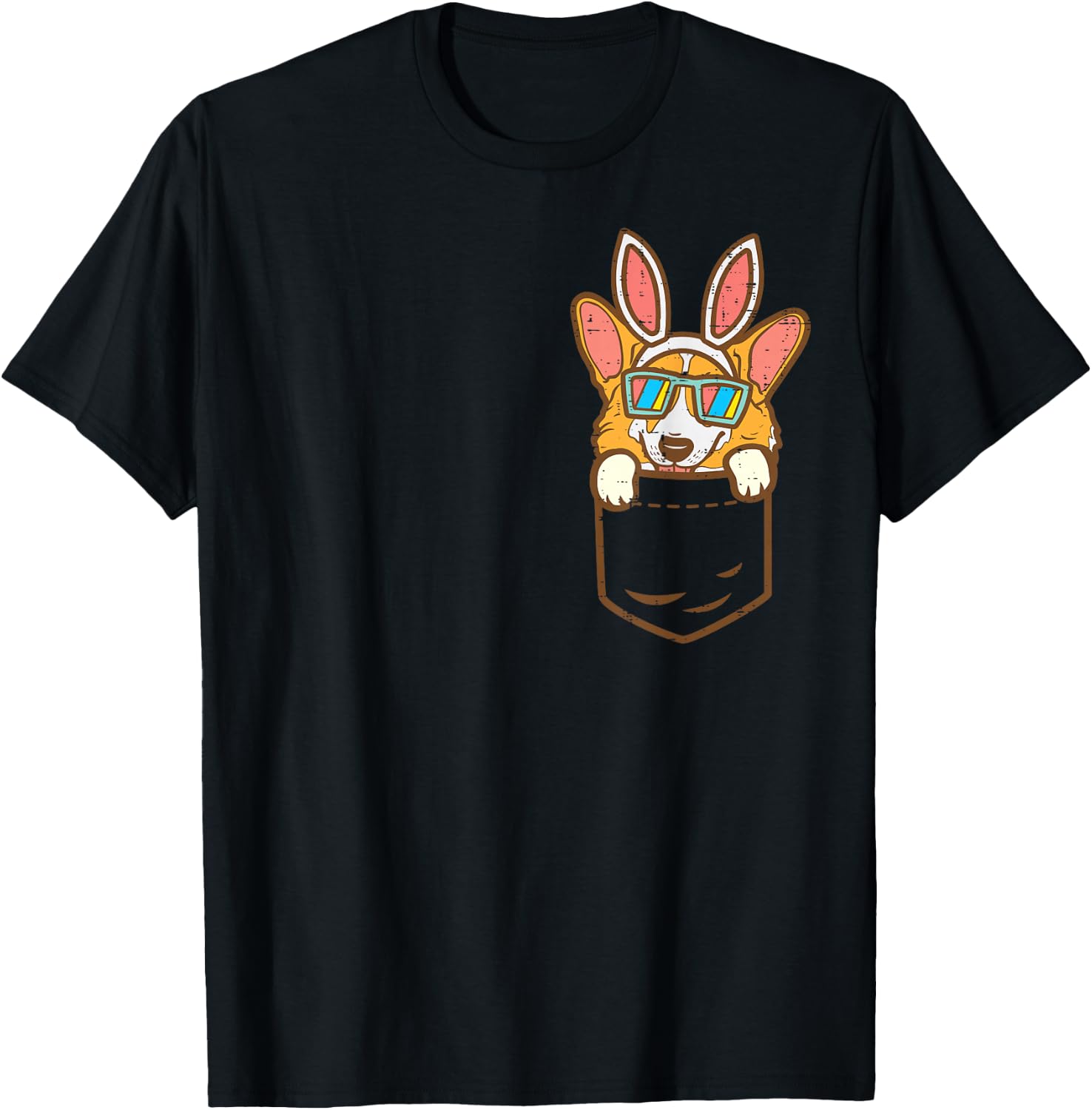 Welsh Corgi Bunny Pocket Cute Easter Dog Owner Men Women T-Shirt - T-Shirt | Black
