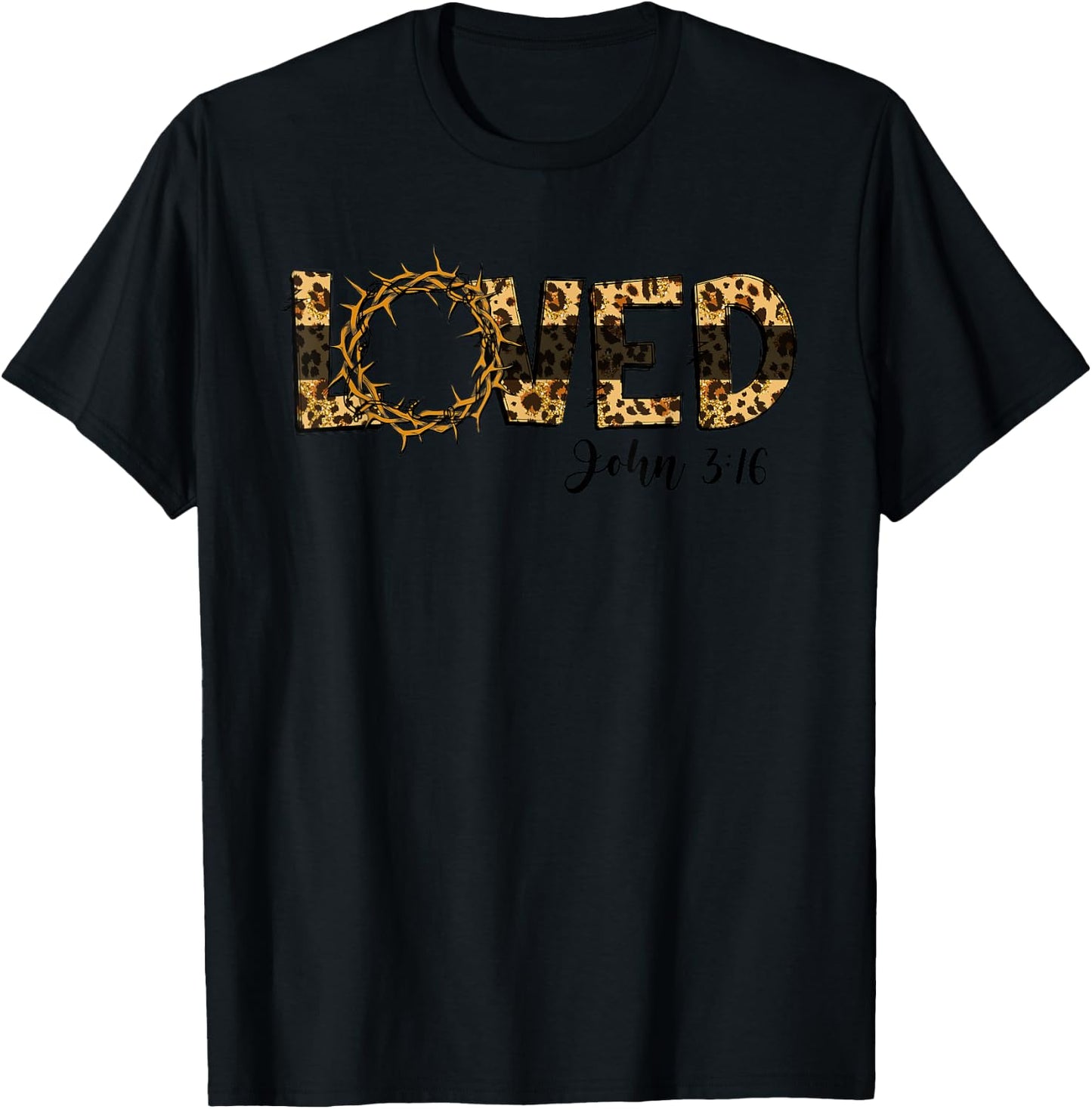 Loved John 3:16 Cheetah Leopard Print Jesus Christians T-Shirt - T-Shirt | Black