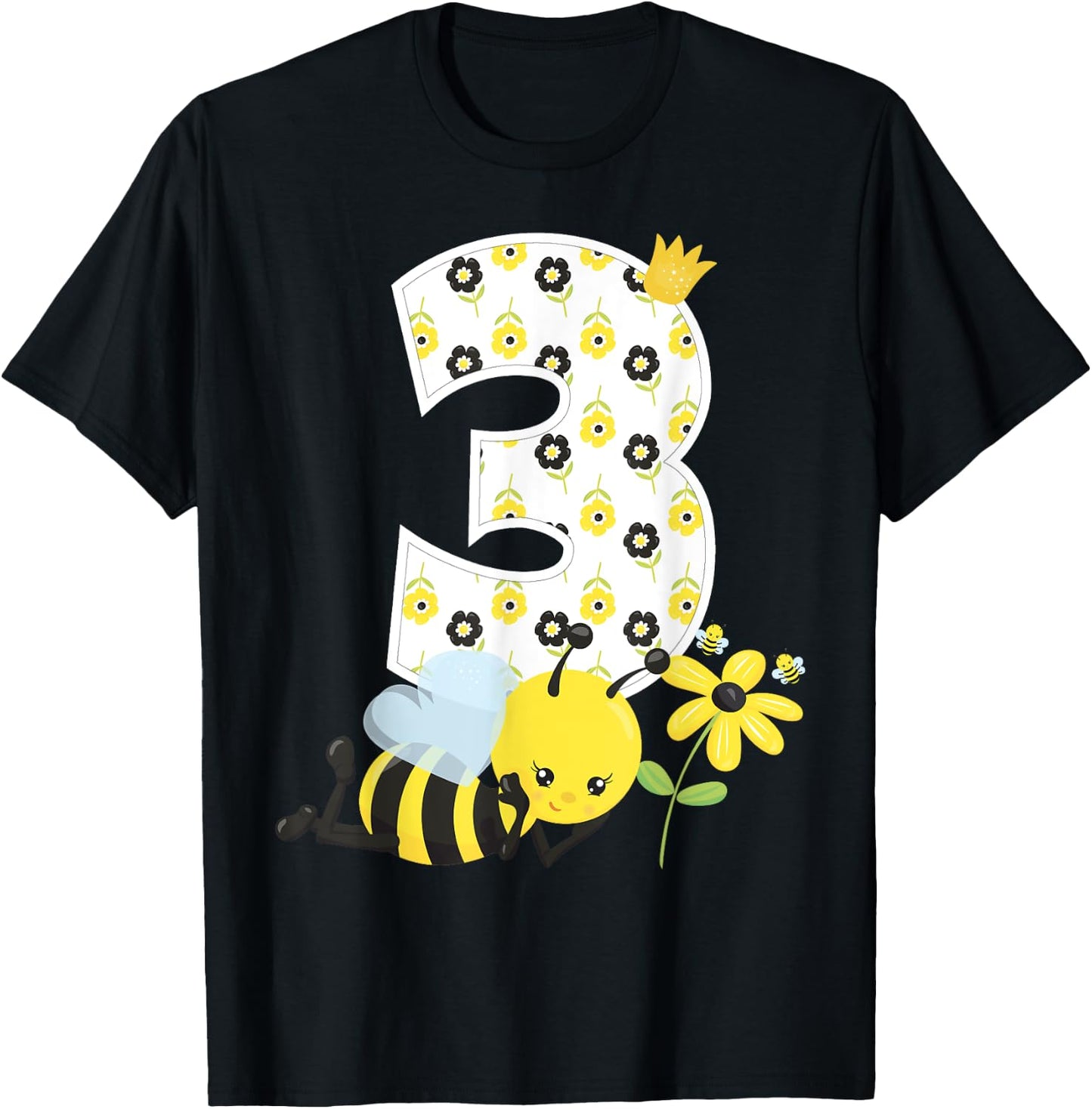 3rd Birthday Girl Bee Theme Bday 3 Year Old Matching Part T-Shirt - T-Shirt | Black