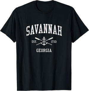Savannah GA Vintage Crossed Oars & Boat Anchor Sports T-Shirt - T-Shirt | Black