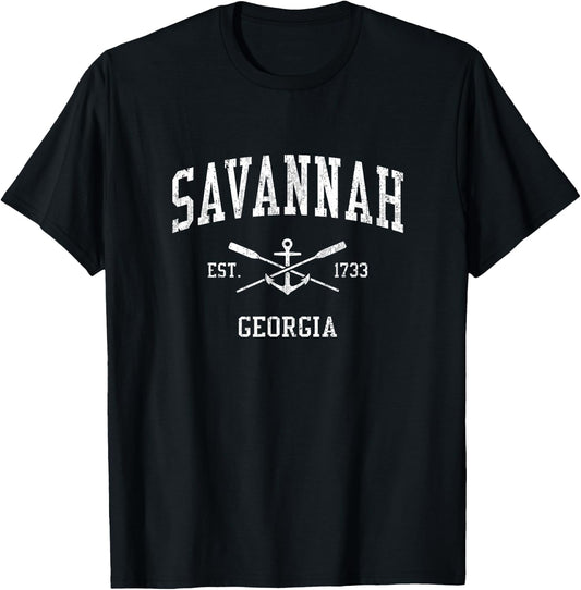 Savannah GA Vintage Crossed Oars & Boat Anchor Sports T-Shirt - T-Shirt | Black