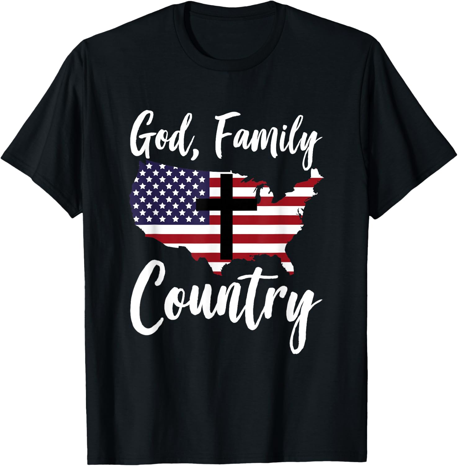 God Family Country Christian American Flag USA Map T-Shirt - T-Shirt | Black