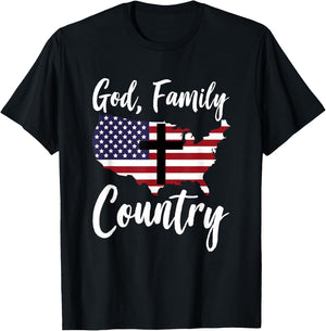 God Family Country Christian American Flag USA Map T-Shirt - T-Shirt | Black