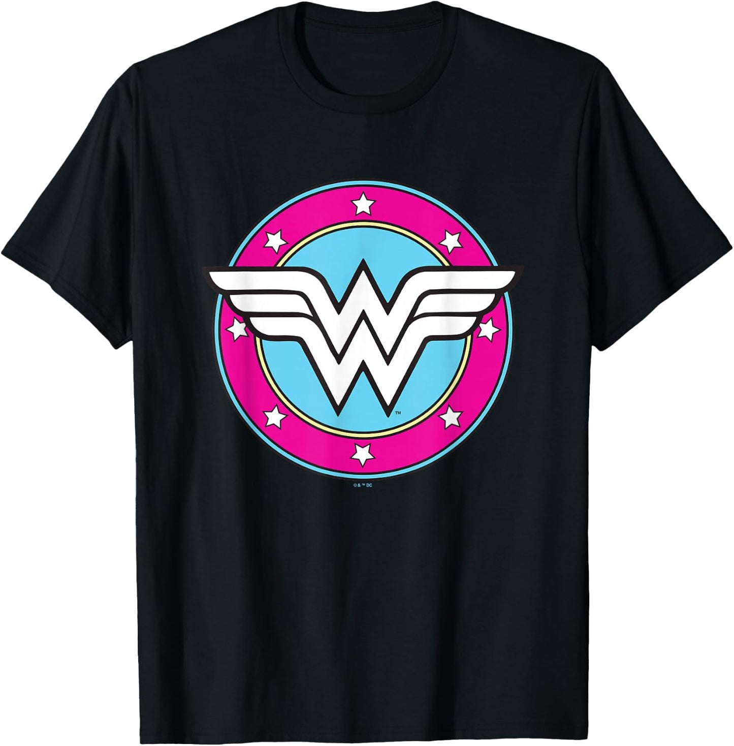 DC Comics Wonder Woman Classic Super Retro Pink Badge T-Shirt - T-Shirt | Black