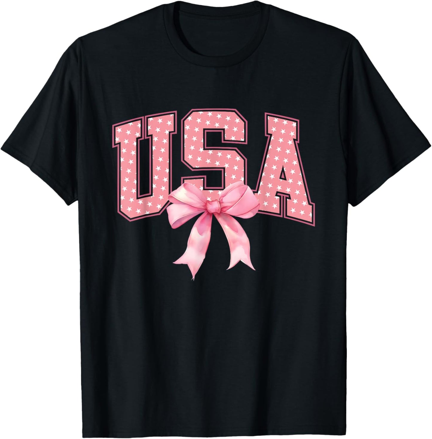 USA Pink US Flag Patriotic 4th of July America Women Girls T-Shirt - T-Shirt | Black
