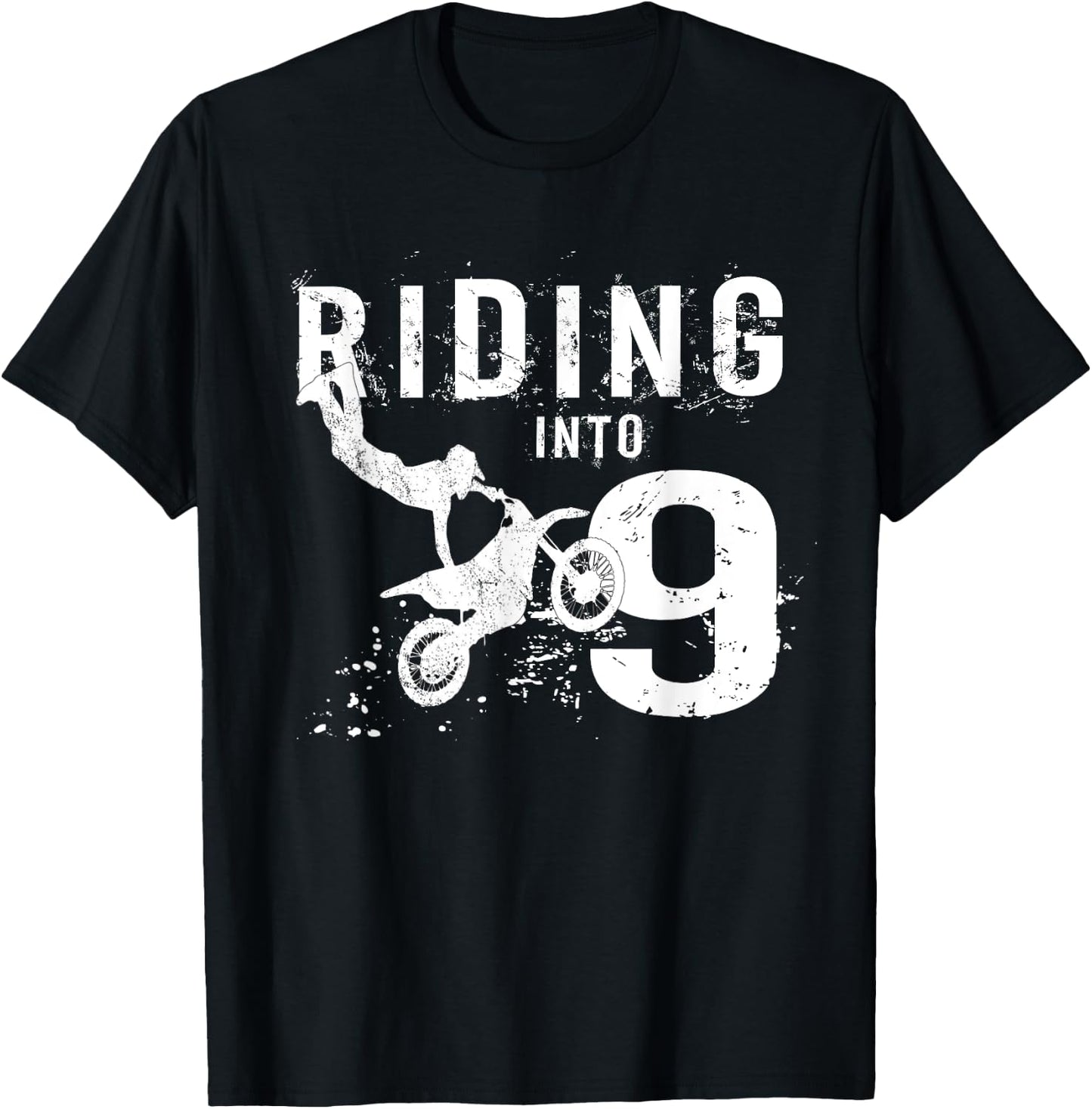 Riding Into 9 Years Old 9th Birthday Boy Dirt Bike Party T-Shirt - T-Shirt | Black