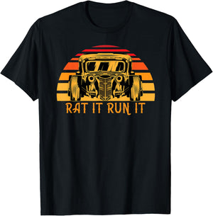 Vintage Sunset Rat It Run It For Rat Rod Build Enthusiasts T-Shirt - T-Shirt | Black